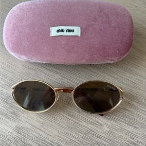 Miu Miu Gold Sunglasses with Pink Velvet Case